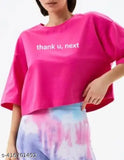 Women's solid round neck polyester cropped oversized relaxed T-shirt, available in trendy colors for versatile fashion