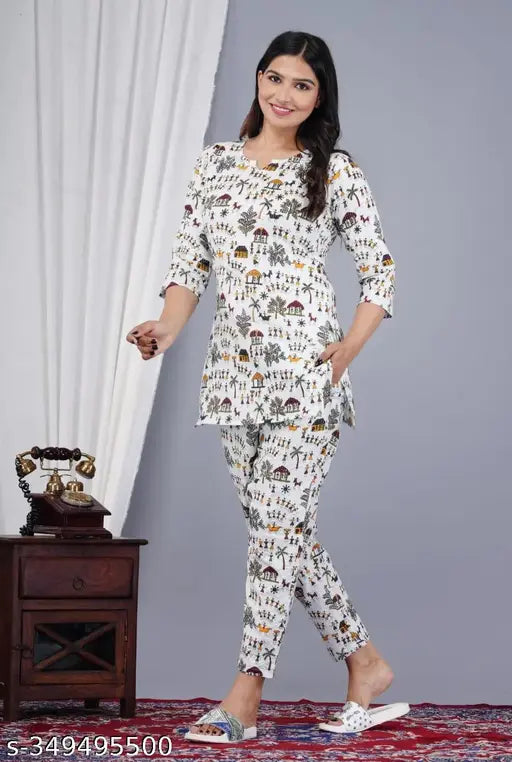 Vanshika Pure Rayon Traditional Nightsuit for Women - rayon top and pyjamas, printed net, limited edition, India origin