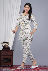 Vanshika Pure Rayon Traditional Nightsuit for Women - rayon top and pyjamas, printed net, limited edition, India origin