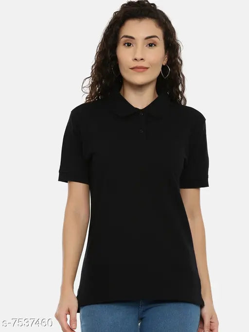 Cotton collared t-shirt for women, solid design in natural colors
