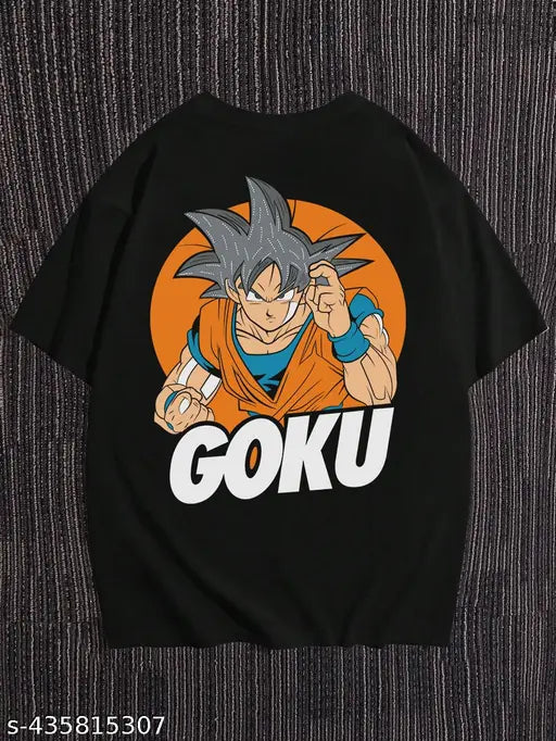 Men's cotton blend oversized Goku Black printed T-shirt, three-quarter sleeves