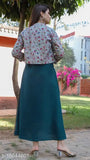 Rayon printed long kurti and jacket set, trendy Aishani Drishya in India" (98 characters)
