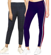 Women's Lycra cotton rib jegging, checked pattern, versatile fit for sizes 26, 28, 30, 32, and 34 (India)