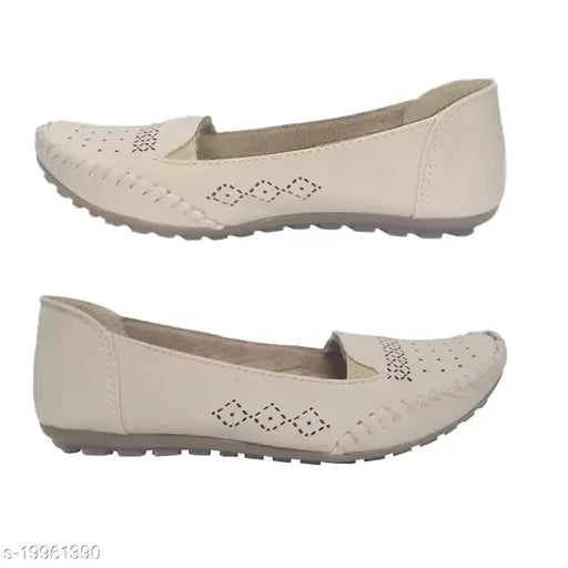Cream synthetic Saanvishubh ballerinas for women & girls - fashionable casual footwear with closed back