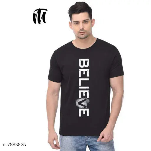 Solid pattern cotton T-shirts, trendy short sleeves with printed design, multiple sizes available from S to XXL