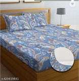 Superfine cotton double bed fitted sheets with botanical print & 2 pillow covers, ideal for summer - India origin