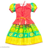 Chanderi silk Indian ethnic South Style Pattu Pavadai Lehenga Choli, embellished and embroidered, 6-12 months size