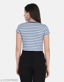 Striped cotton blend crop top T-shirt for women, western wear trendy and stylish