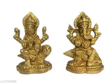 Brass Laxmi Ganesh idol, intricately detailed and 4cm x 6cm x 8cm, for home temple decoration