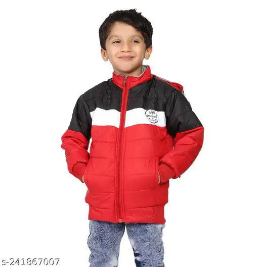 Boys red nylon jacket & coat in pack of 1, solid design for infants to young boys, Indian origin