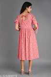 Women's rayon printed fit & flare kurta, short sleeves, natural color - XS to XXL, India origin