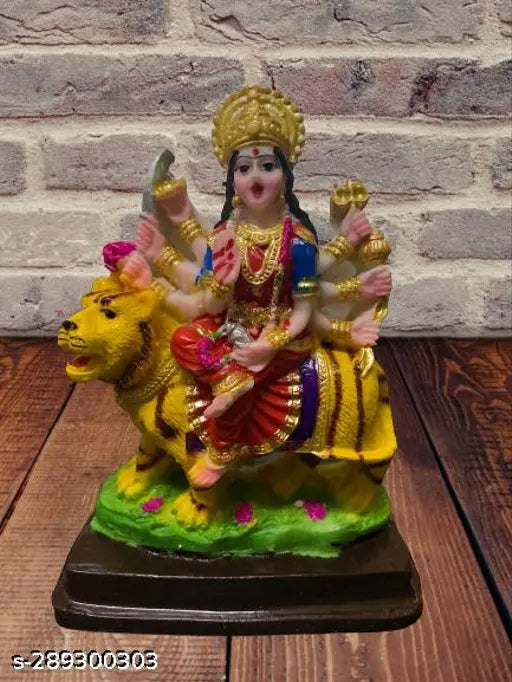 Multicolor terracotta Durga idol with hand-painted decorations, perfect for spiritual puja or home decoration