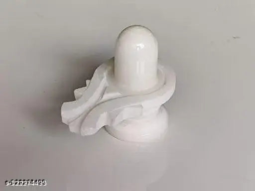 Marble stone Shivling, white and intricately detailed, traditional Indian worship symbol