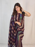 Three color sequin Georgette saree for women, free size, striped blouse in satin fabric, 5.5 meters long with attached running blouse, India origin