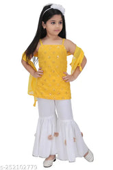 Trendy georgette embellished net baby girls kurti plazo set, 2-3 or 3-4 years size