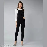 Comfy fit denim dungaree, solid color, three-quarter sleeves for women, adjustable shoulder straps, high waist with belt loops, India-made quality