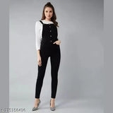 Comfy fit denim dungaree, solid color, three-quarter sleeves for women, adjustable shoulder straps, high waist with belt loops, India-made quality