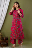 Rayon checkered kurta set with palazzo bottoms, three-quarter sleeves for women, India