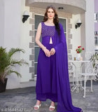 Georgette high-slit kurta set with embellished dupatta and bottomwear, single piece in multiple sizes from XS to XXL - Indian traditional fashion