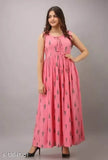 Demirner pink rayon sleeveless anarkali kurta, printed combo, Indian ethnic wear