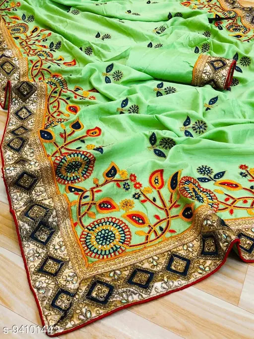 Vichitra silk saree with zari embroidered blouse, designer Indian traditional attire on mannequin