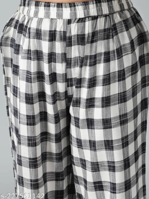 Black pure cotton girls' top & trouser set, checked pattern, 3-4 years size, Indian origin