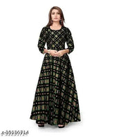 White printed rayon gown, three-quarter sleeves, stylish women's party dress - India