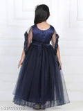 Navy blue net hi-low party dress for girls, embellished sleeveless design, ages 1-2 or 2-3 years, India origin