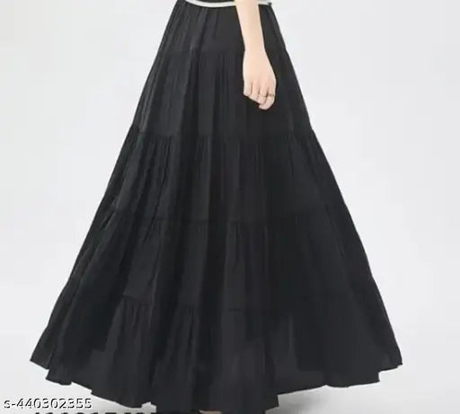 Black rayon skirt, stylish and attractive for women and girls, solid pattern, self-designed, 100% rayon, size 26/28/30/32/34/36/38/40/42/44, made in India