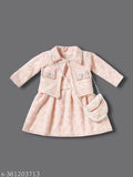 Koti pink wool full sleeves checked printed baby dress, stylish and cozy for playtime or parties