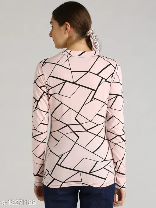 Peach cotton long sleeves LEWEL Women's printed t-shirt, vibrant design from India