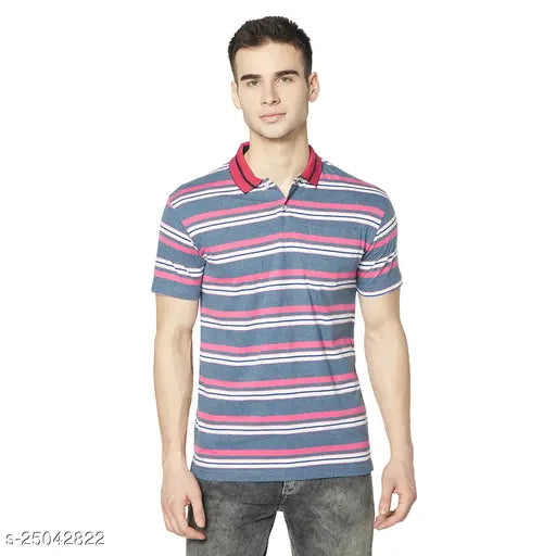 Trendy blue cotton blend men's short sleeves T-shirt, ideal for Indian summer