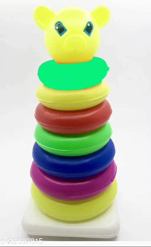 Multicolor stacking teddy rings toy for kids, lightweight plastic and non-toxic, enhancing hand-eye coordination, color and shape recognition, sensory development, and curiosity building