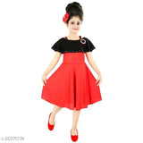Girls red cotton blend frock dresses, single pack with short sleeves, sizes 2-3 to 9-10 years, made in India