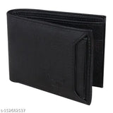 Black PU leather men's wallet. Solid design with 2 compartments, durable cloth lining, and hidden compartments. Handcrafted in India