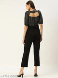 Black & white striped crepe jumpsuit by Magnetic Designs - basic outfit with short sleeves, available in sizes S, L, XL (34/54/28in, 38/54/32in, 40/54/34in)