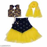 Dupion silk and net girls lehenga, embellished with embroidery for special occasions. Colors may vary due to photographic effects. Versatile for functions, festivals, parties, and weddings. Stitched blouse made of jacquard fabric