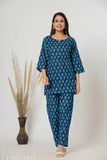Cotton printed night suit set for women's sleepwear, three-quarter sleeves with floral pattern