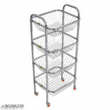 Stainless steel square fruit & veg trolley with 360 rotational wheels, 3 shelves, move in multiple directions, kitchen storage solution