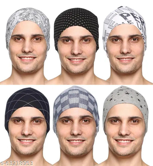 Printed Lycra SHAUN Men's skull cap, vibrant design, great for winter, made in India