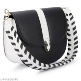 Black faux leather sling bag for women and girls, modern colorblock design, crossbody style with one compartment, free size (L7xW6xH3in), India origin