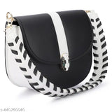 Black faux leather sling bag for women and girls, modern colorblock design, crossbody style with one compartment, free size (L7xW6xH3in), India origin