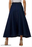 Blue solid denim A-line skirt, sizes: 26, 28, 30, 32, 34, 36, 38, 40, 42, 44. Made in India