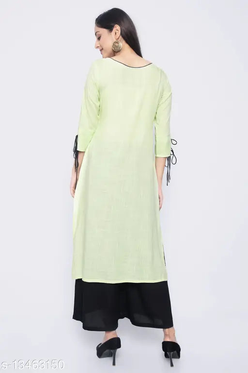 Embroidered rayon straight kurta for women, three-quarter sleeves, Indian embroidery pattern