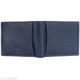 Blue genuine leather men's wallet, RFID protected, compact design, 6 card slots, secret compartment, coin pocket, and zippered interior