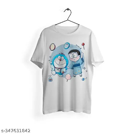 Doremon cotton short-sleeved t-shirt with printed design, vibrant colors on display