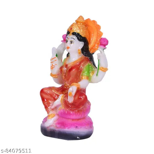Multi-colored poly resin Maa Lakshmi Statue, ideal for home decor and spiritual Pooja, 10cm tall