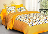 Yellow cotton Jaipuri queen size bedsheet with 2 pillow covers, quality for a comfortable sleep, made in India