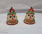 Wooden Riddhi Siddhi Ganesh Idols (Set of 2), multi-colored decorative handcrafted figures for home temple, Puja, and spiritual use. Dimensions: Height - 5 cm, Base Diameter - 4 cm, Net Weight - 30 gm approx. Made in India