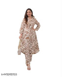 Pure cotton khaaki coord set, stylish and trendy ethnic kurta pant set for women, casual and festive wear printed ethnic kurti set